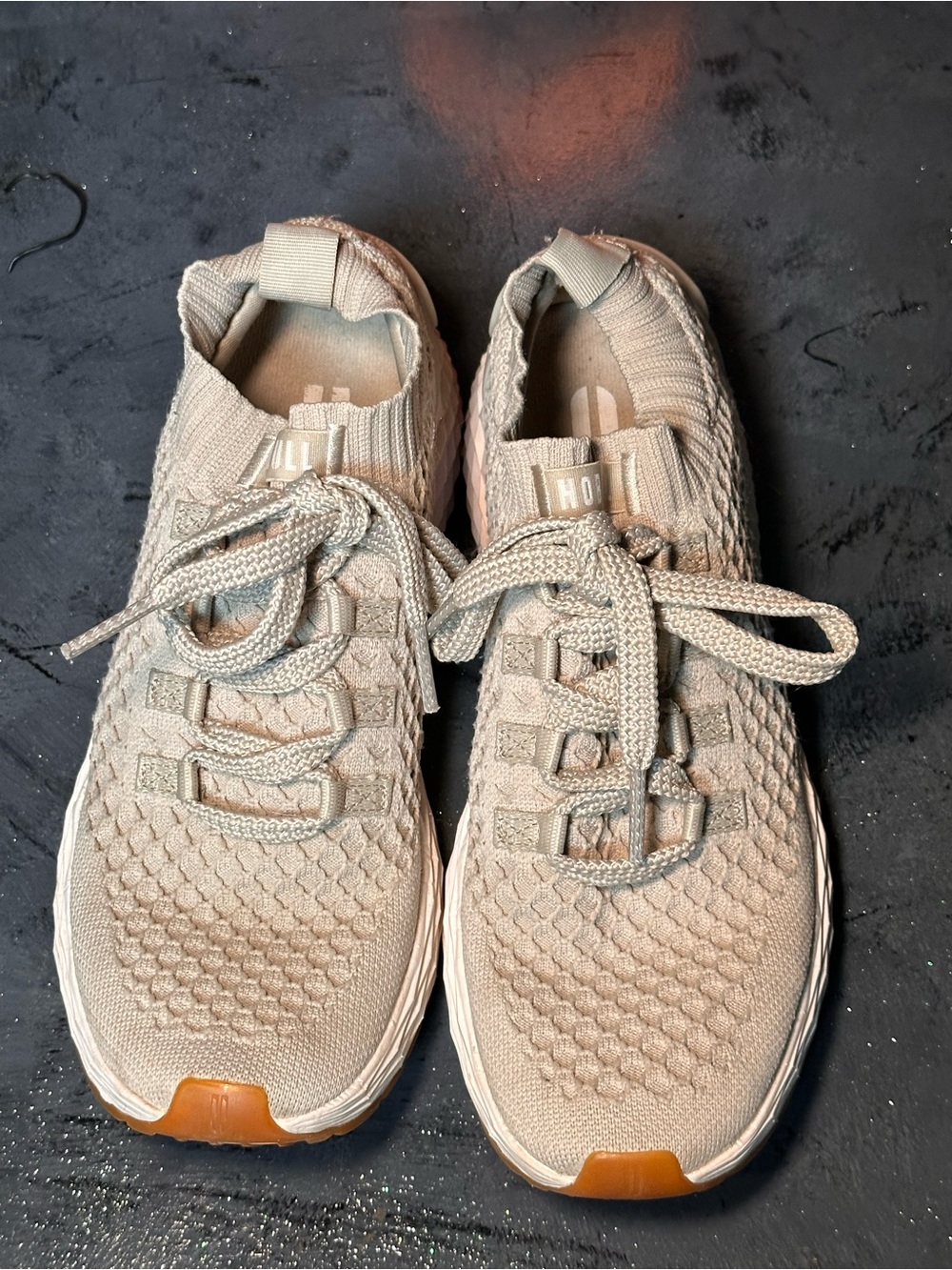 NOBULL Knit Athletic Sneakers in Light Beige with Tan Accents